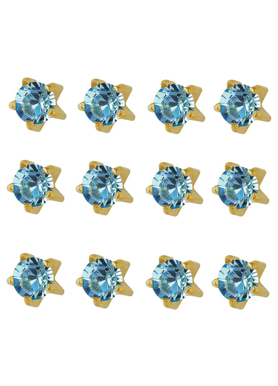 Серьги-гвоздики пусеты средние крапан золото, камень аквармарин, 12шт. для ушей артикул. R103Y STUDEX (360502342)
