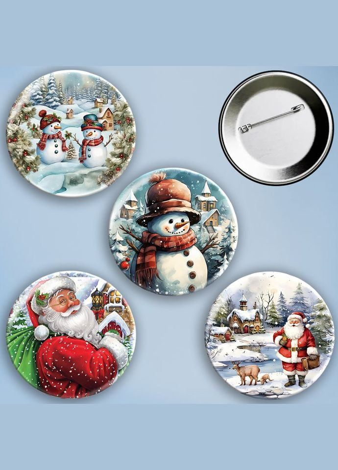 Значки на булавці набір 4 шт Новий рік New year #3 металеві на шпильці 56 мм No Brand (303108246)