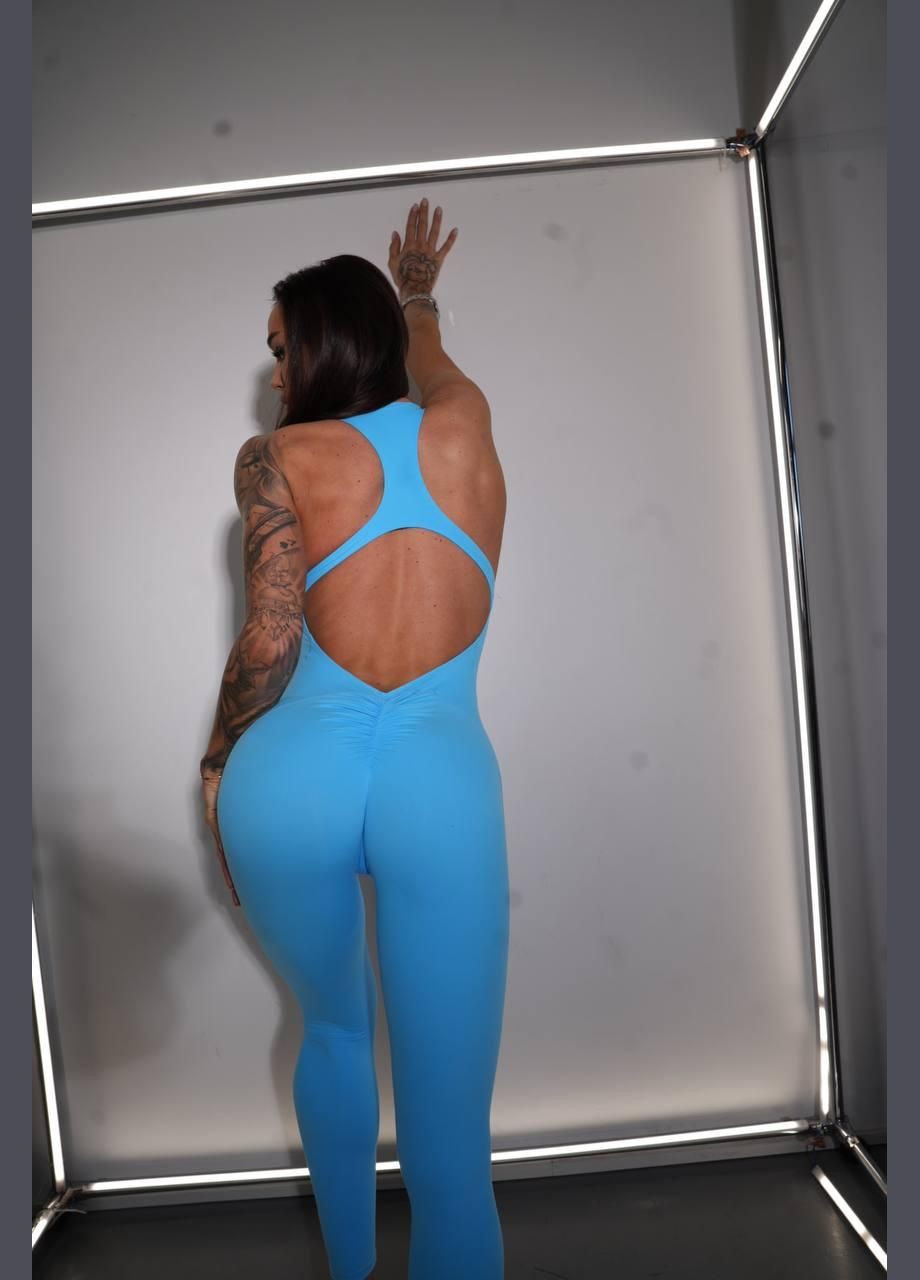 Спортивный комбинезон (длинный) с чашками и пуш-ап голубого цвета, размер S Trends комбинезон-брюки однотонный голубой спортивный