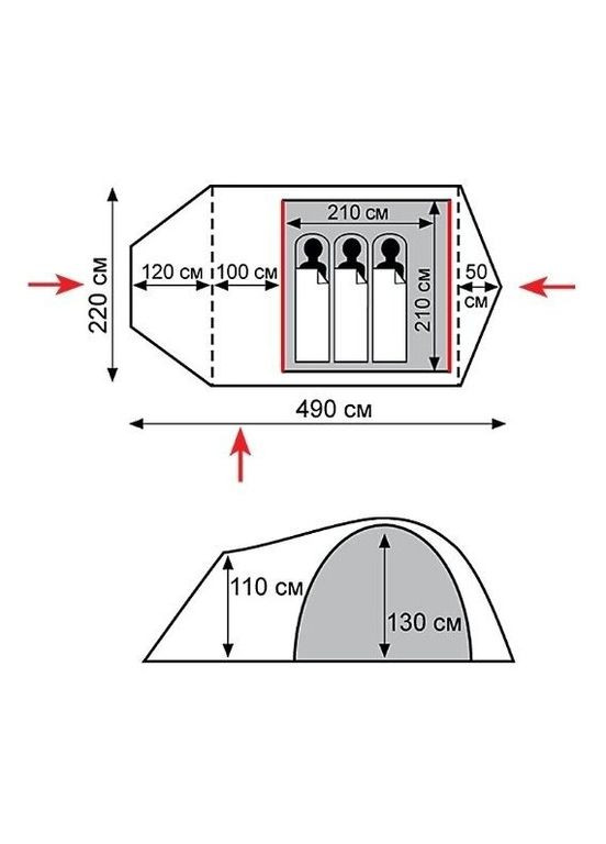 Палатка Cave 3 (V2) серая/красная (TRT021) (TRT-021) Tramp (315518478)