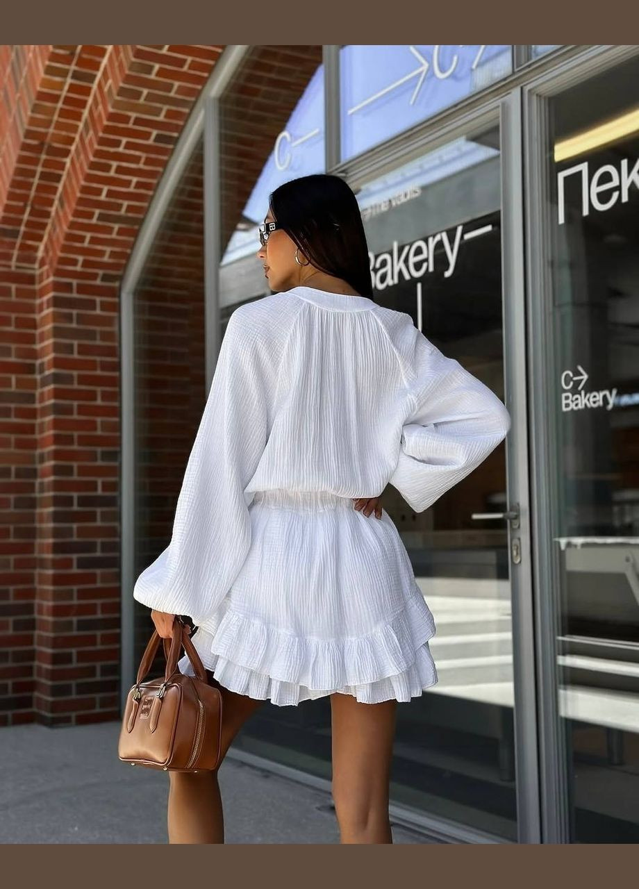 Білий повсякденний муслінова сукня-комбінезон з пишною спідницею Adelante однотонна