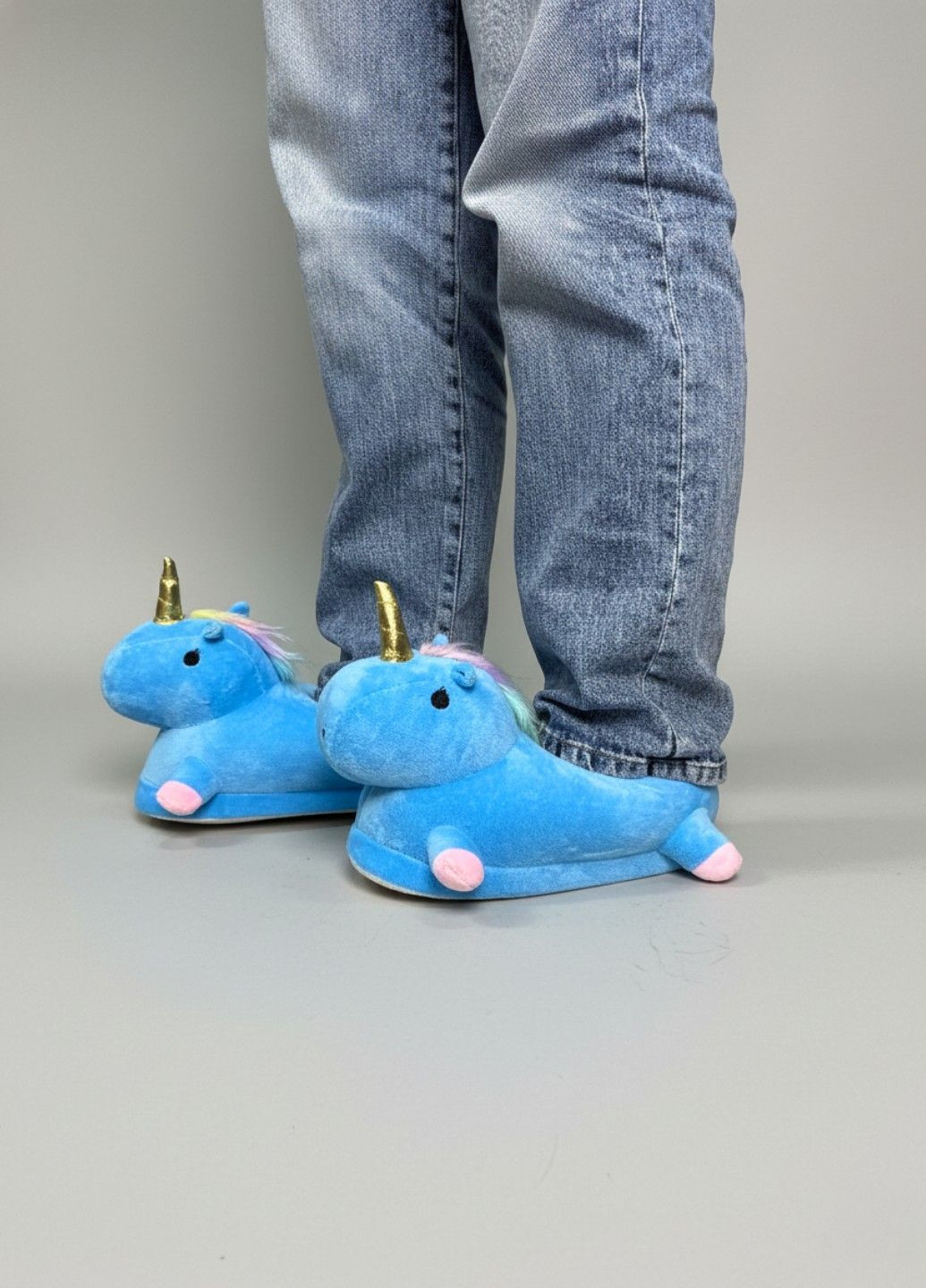 Капці іграшки єдиноріг домашні для підлітків та дорослих блакитні плюшеві Lalapka (370204940)