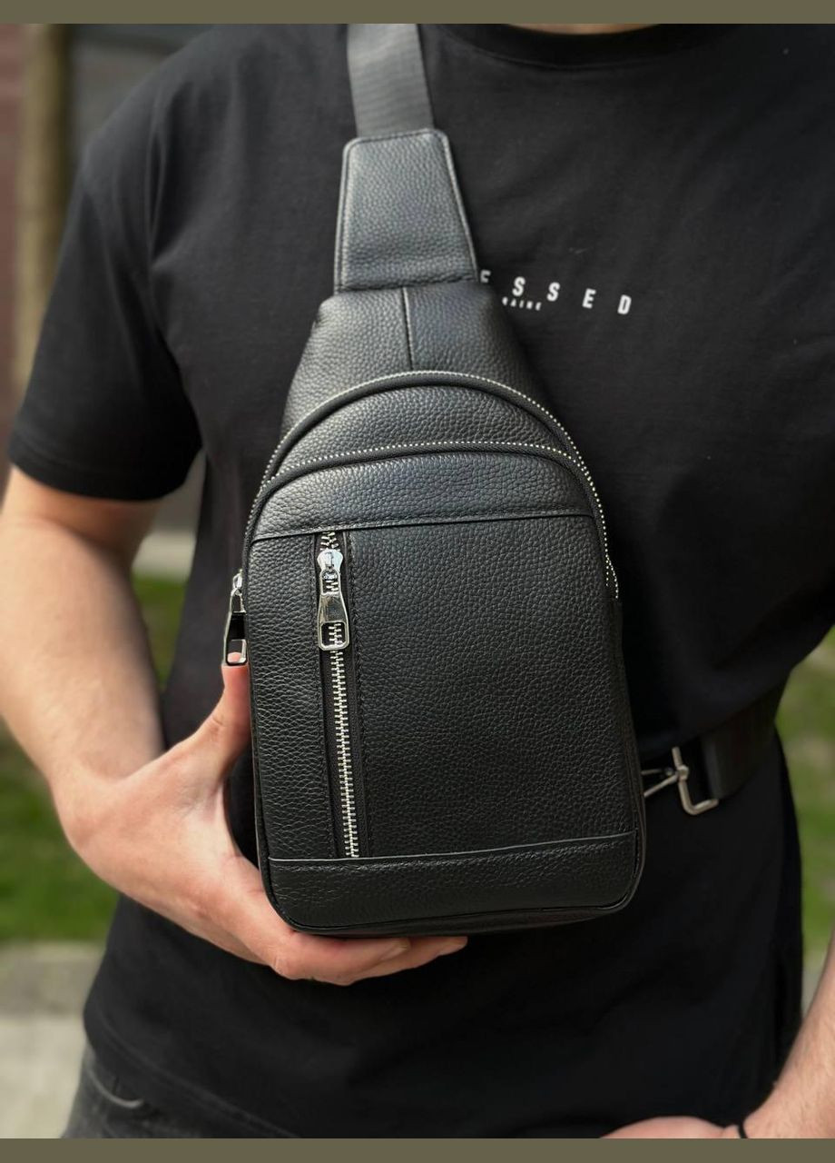 Чоловічий чорний шкіряний слінг на плече Tiding Bag (302390955)