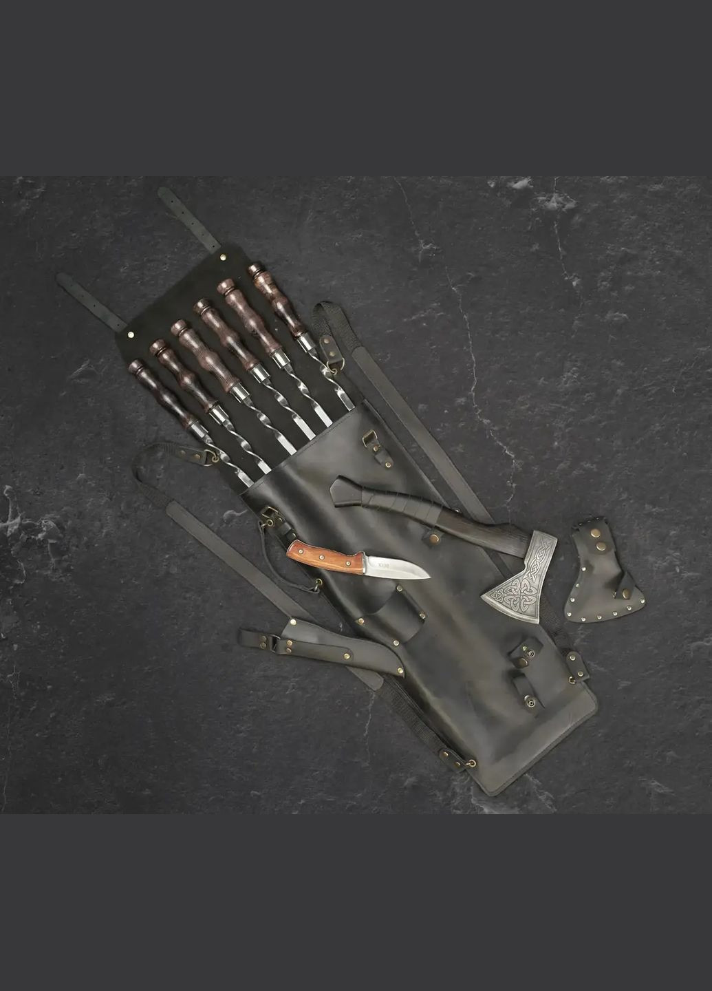 Подарочный набор шампуров в колчане "Вожак" 8 предметов | Нержавеющая сталь Handmade LC-029 (347291582)