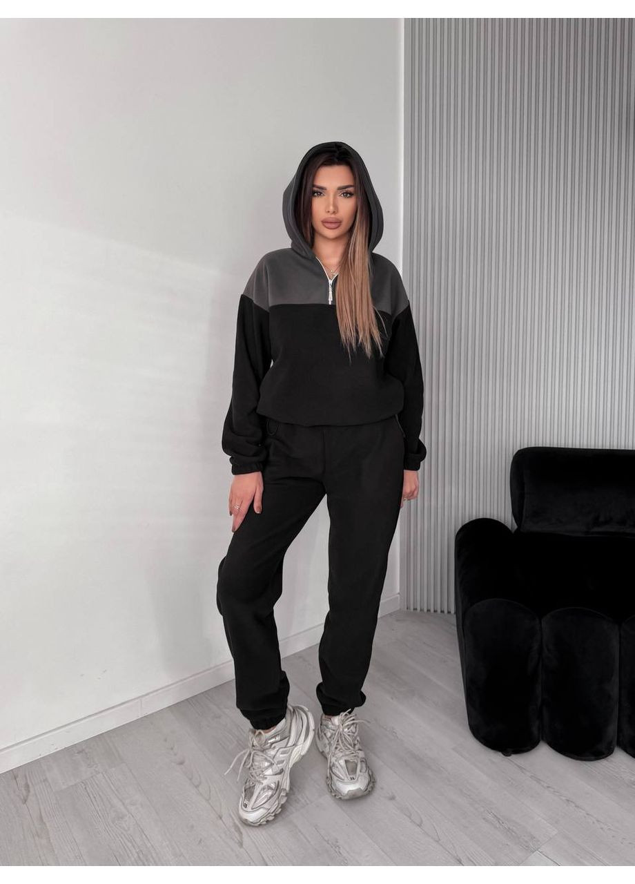 Женский костюм флисовый с капюшоном графитового цвета 36217 Fashion (370881874)