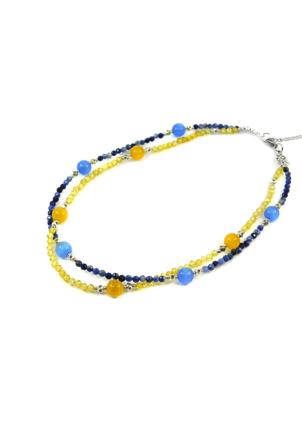 Эксклюзивные бусы "Храбрая" Содалит, Циркон, Кошачий глаз, 2-рядный Fursa fashion (322444543)