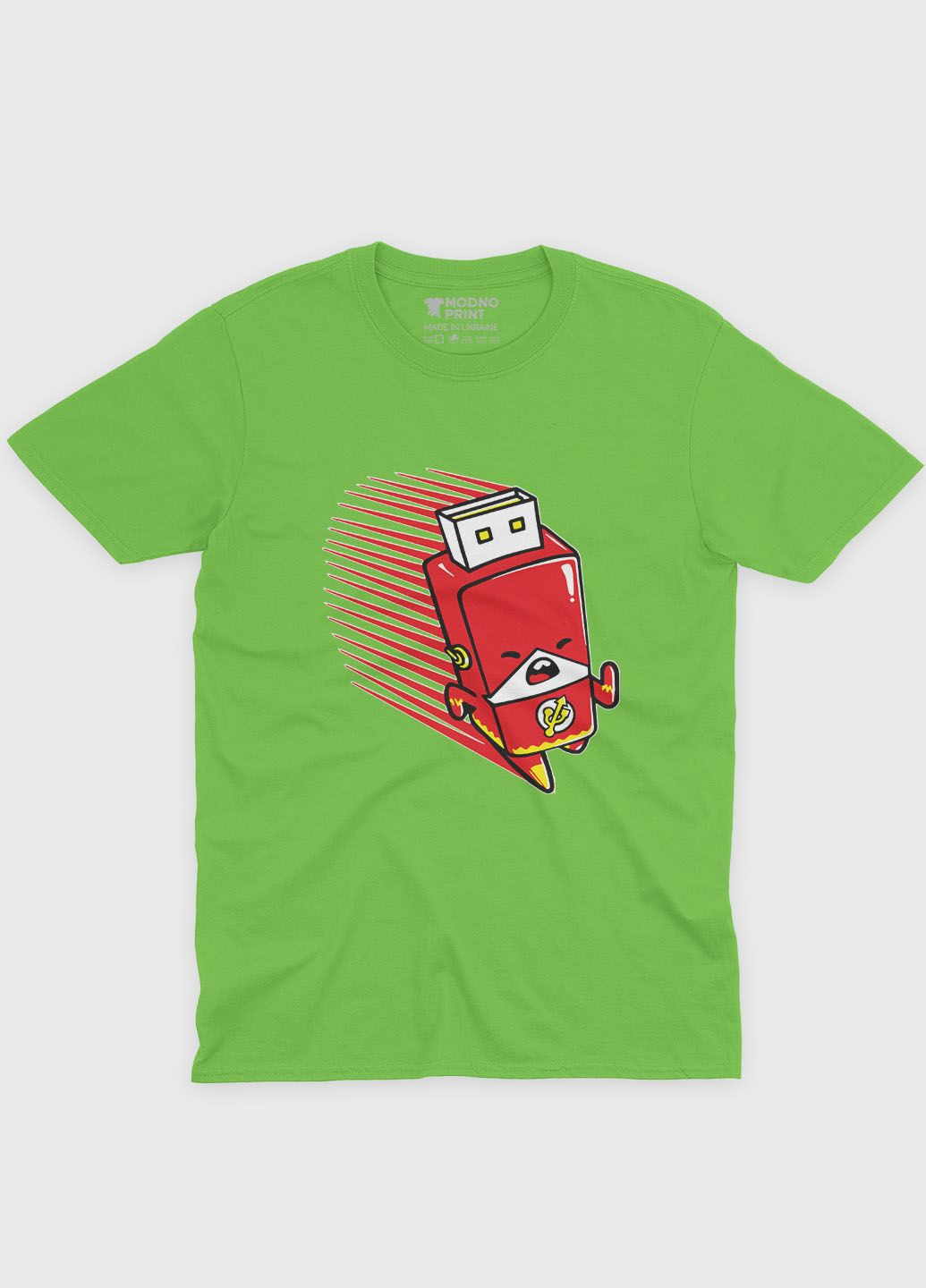 Салатовая демисезонная футболка для мальчика с принтом супергероя - флэш (ts001-1-kiw-006-010-004-b) Modno