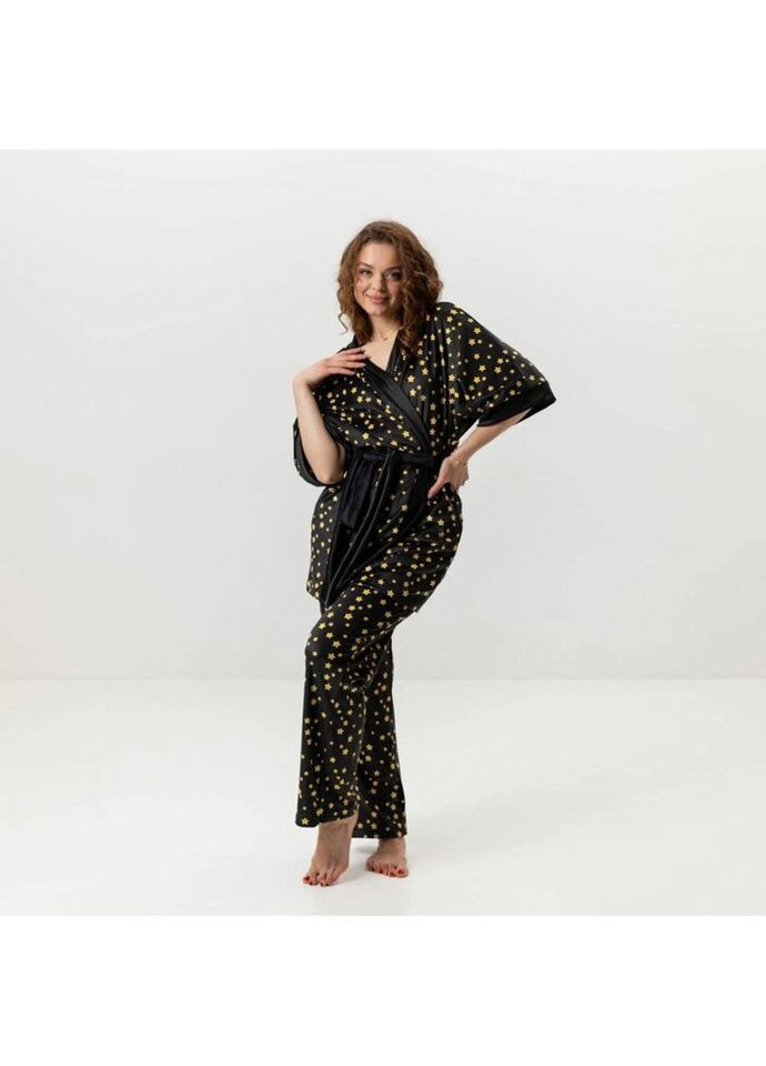 Комбінована всесезон комплект жіночий з плюшевого велюру штани та халат зоряне небо 3430_m 16004 m FlexDress