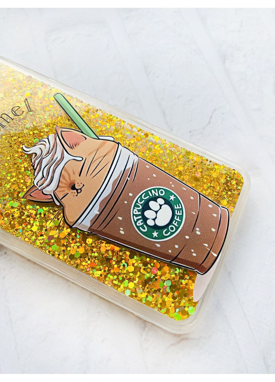 Чехол с плавающими блестками на Xiaomi Redmi Note 13 Pro 4G Золотой Капучино котик (принт 97) CASE CONTROL (360692547)