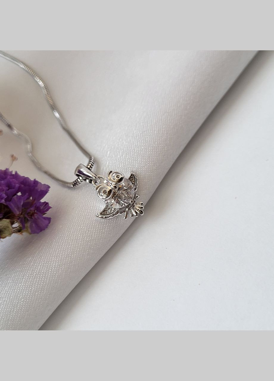 Серебряная подвеска подвес Сова с Белыми камнями серебро 925 пробы Родированное 80013р 2.20г No Brand (306742605)