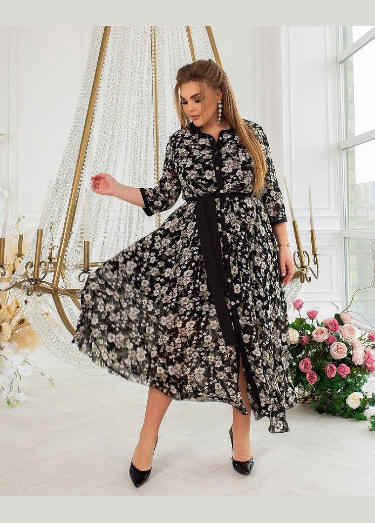 Черное кэжуал платья женское демисезонное батальное 8648/1 черный, 52 Sofia