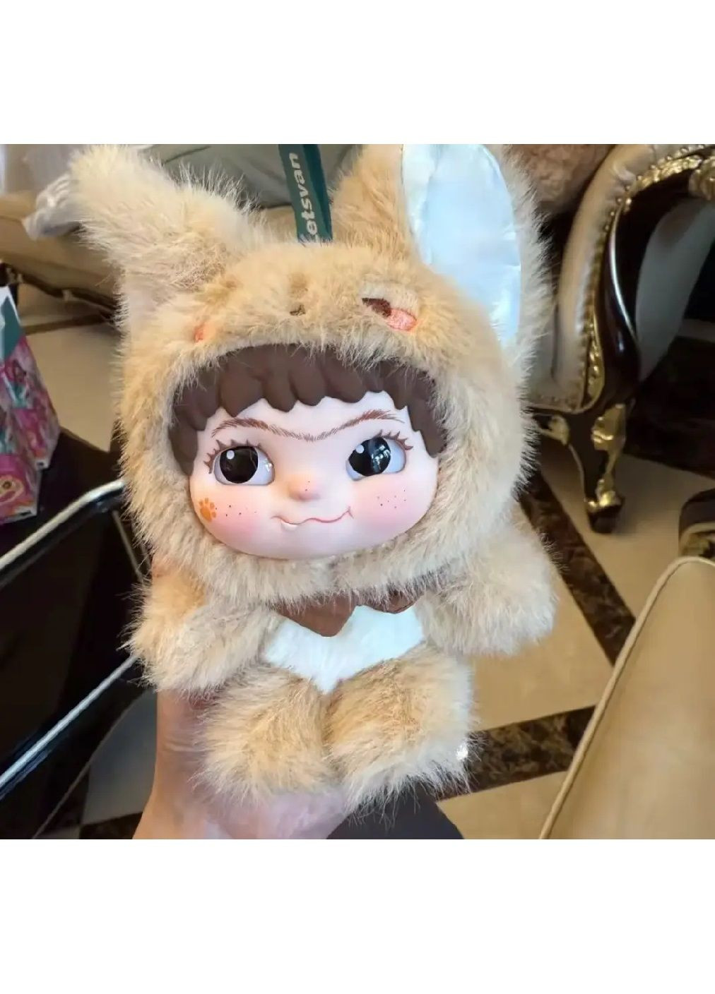 Мягкая плюшевая игрушка брелок лисичка Лабубу с ушками петлей для подвешивания на рюкзак сумку (481242-Prob) Коричневая Unbranded (358494931)