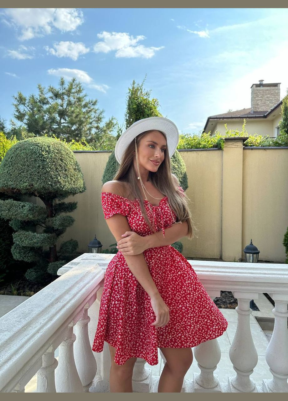 Червона повсякденний, кежуал сукня у квітковий принт No Brand з квітковим принтом