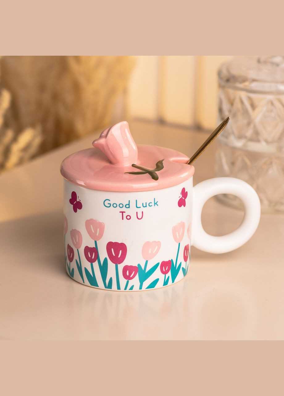 Чашка керамическая с ложкой и крышкой 300 мл TS Kitchen (315636298)