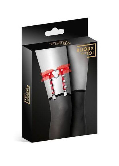 Гартер на ногу Bijoux Pour Toi - WITH HEART AND SPIKES Red, сексуальна підв'язка з сердечком No Brand (303892025)