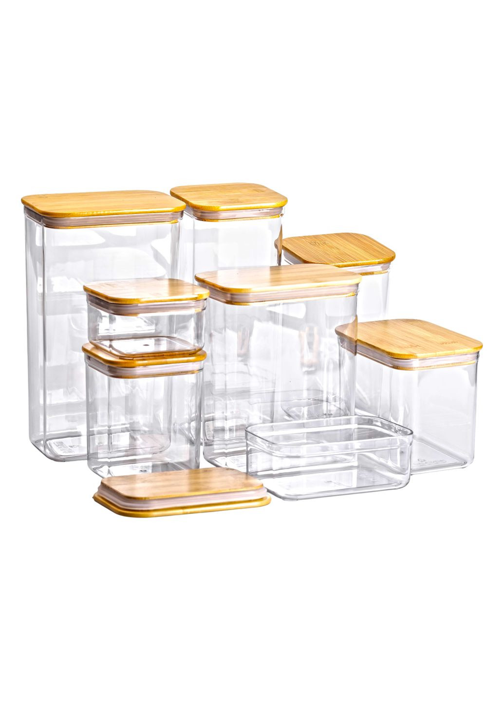 Набор банок для сыпучих продуктов 8 штук с бамбуковой крышкой Yiwu (328603038)