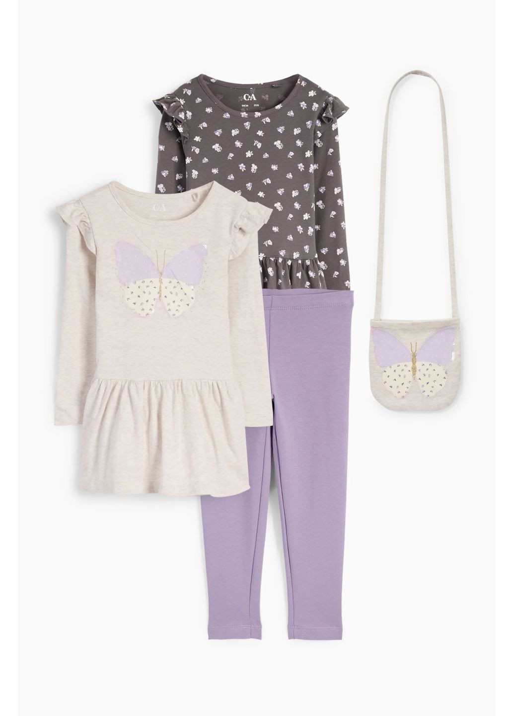 Комбинированный демисезонный костюм (2 платья, леггинсы, сумочка) C&A