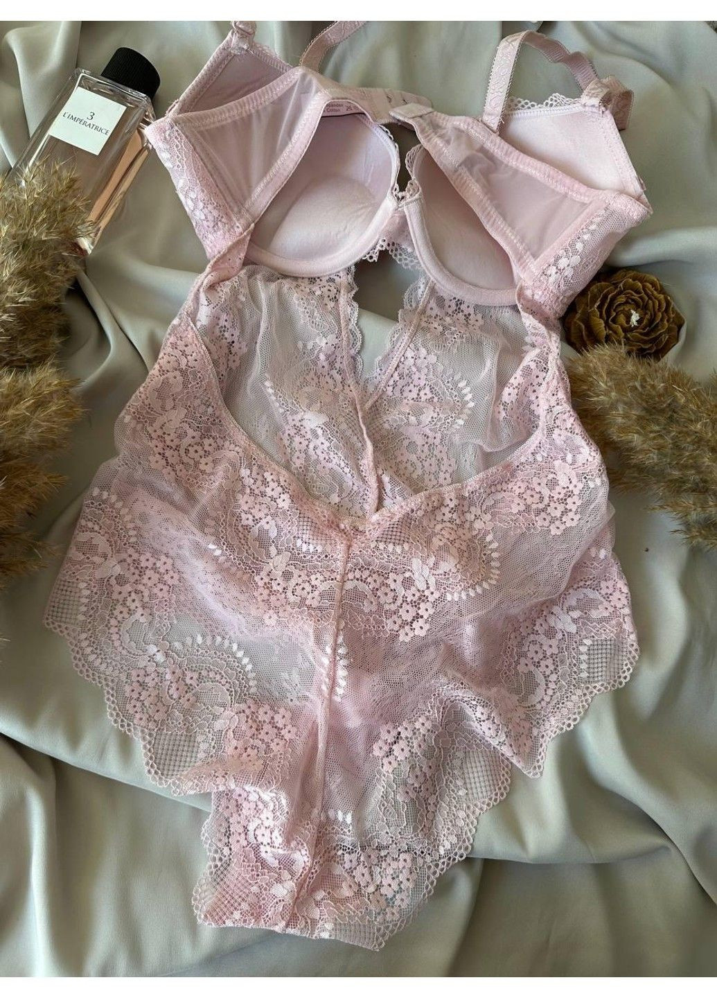 Жіноча нижня білизна мереживне боді рожевий Velencosa (303422209)