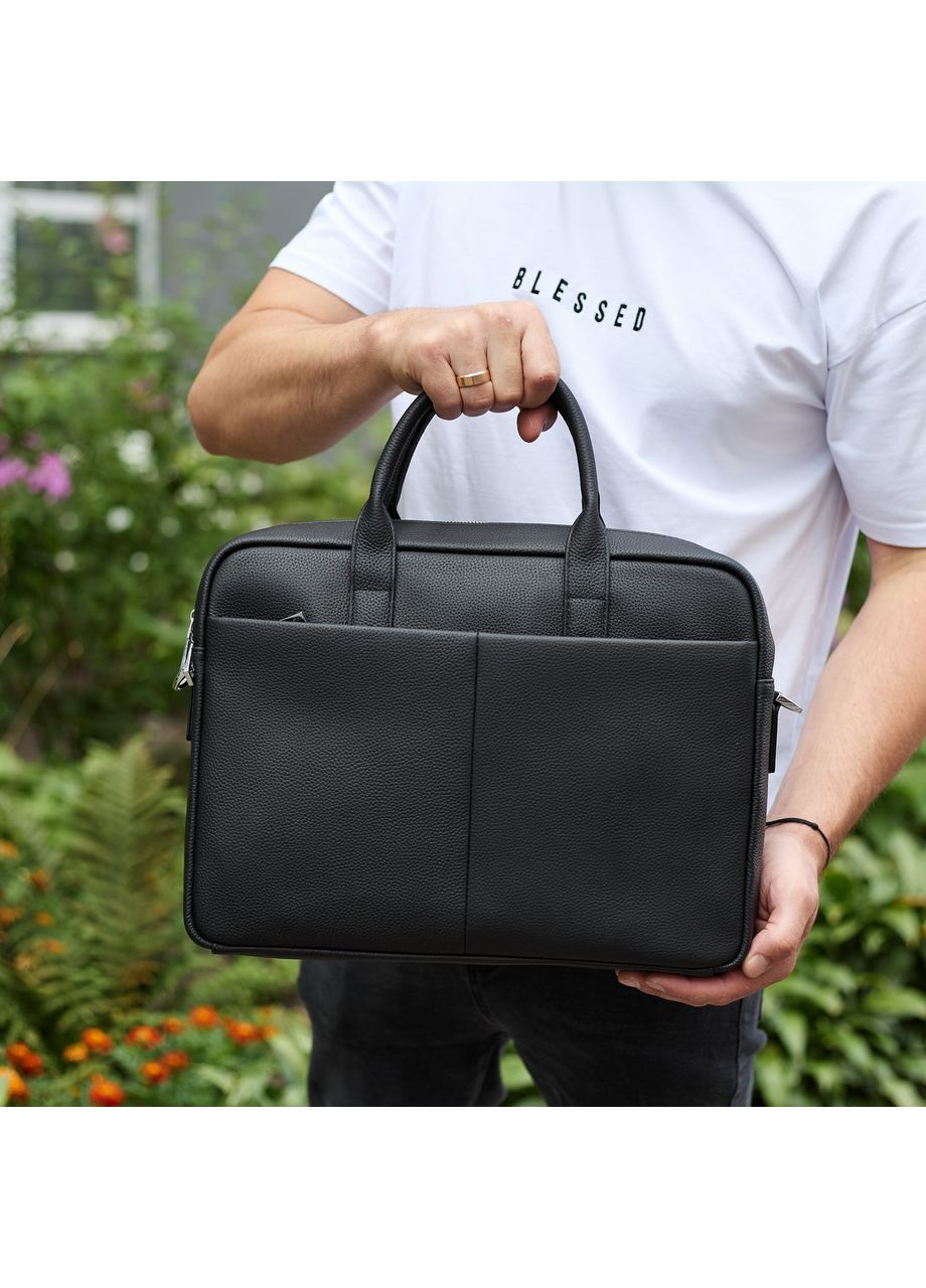 Чоловічий портфель на плече 38х28х8.5, офісний шкіряний месенджер, чоловіча ділова сумка для міста, чорна No Brand (359380808)