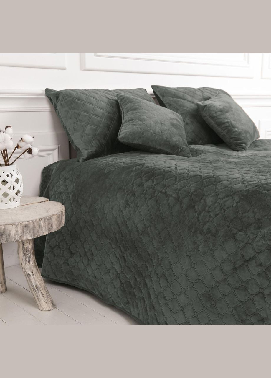 Покрывало Велюровое мягкое Серое размер 240х260 см ромб/круглый ТЕП (323645200)