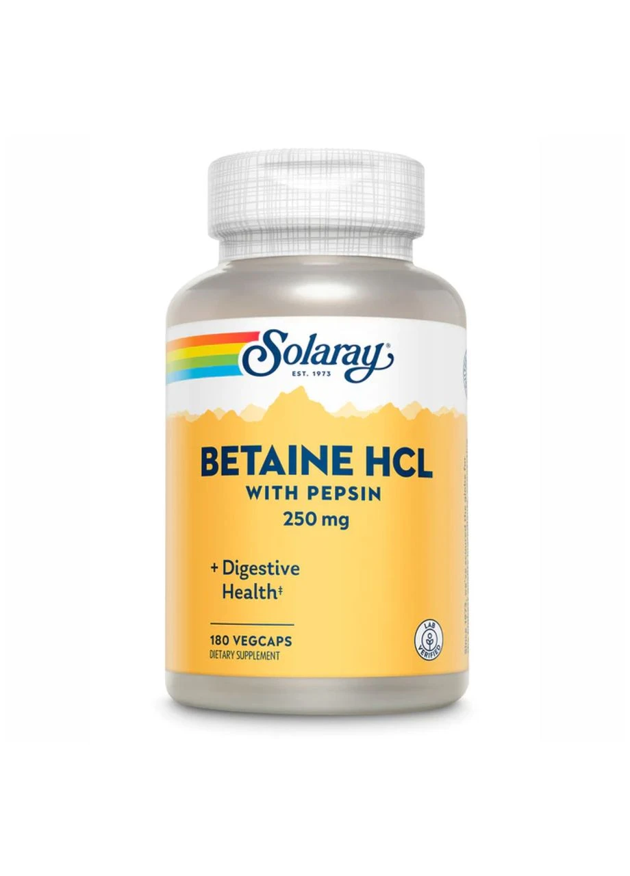 Дієтична добавка Betaine hcl 250 мг 180 рослинних капсул Solaray (392264699)