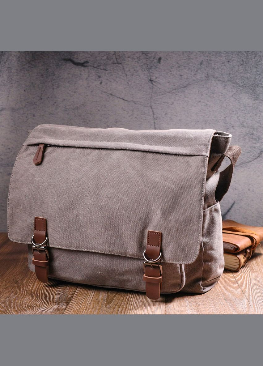 Сумка мужская через плечо для ноутбука из текстиля 21241 Серая Vintage (302009045)