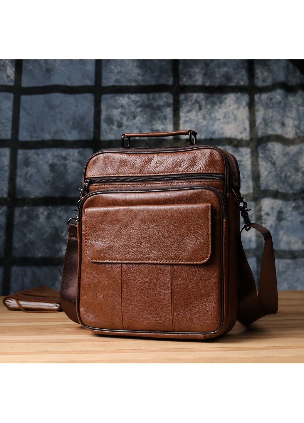 Удобная мужская сумка с ручкой для переноса в руке из натуральной кожи 23025 Светло-коричневый Vintage (356452195)