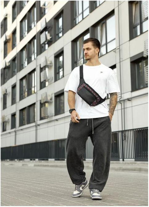 Сумка на пояс чоловіча з екошкіри бананка через плече для телефону та для документів дорожня велика Чорний 40650 Sambag (361660259)