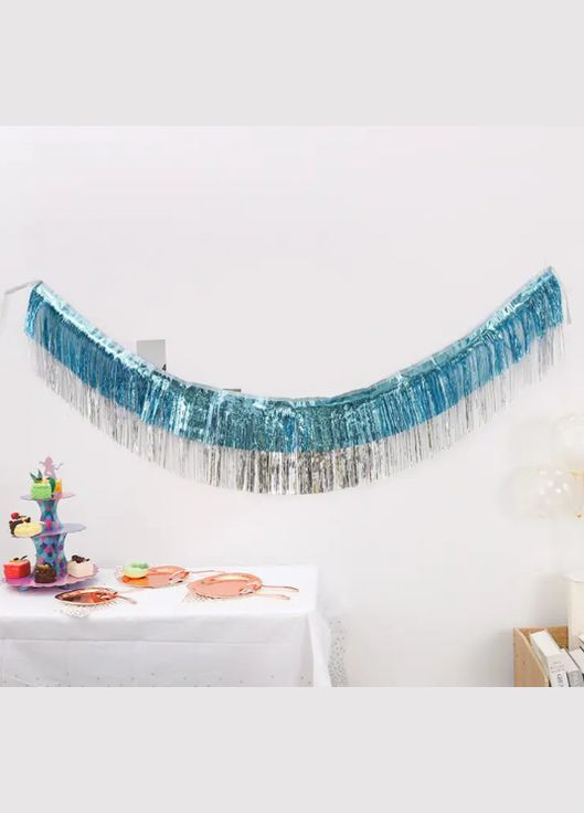 Гирлянда из дождика для фотозоны 180 на 35 см серебристо-голубой Jannet Дощик (316680227)