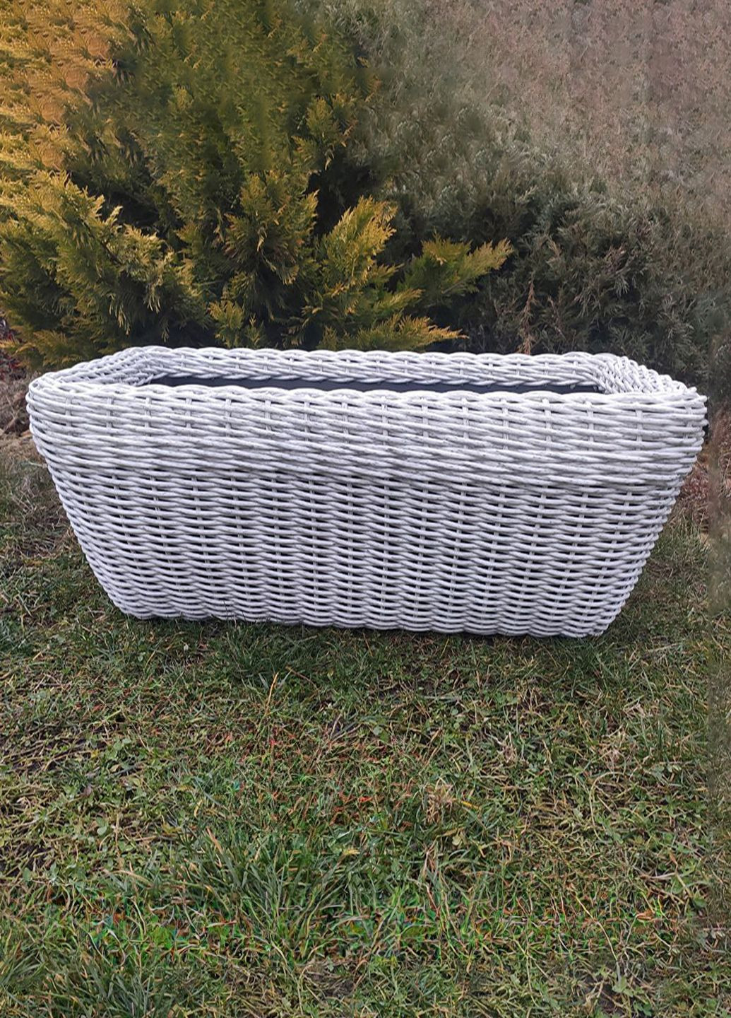 Кашпо прямоугольное 45 литров (горшок для цветов и растений), Вазон из искусственного ротанга ручной работы. Цвет Белая береза Handmade (329193726)