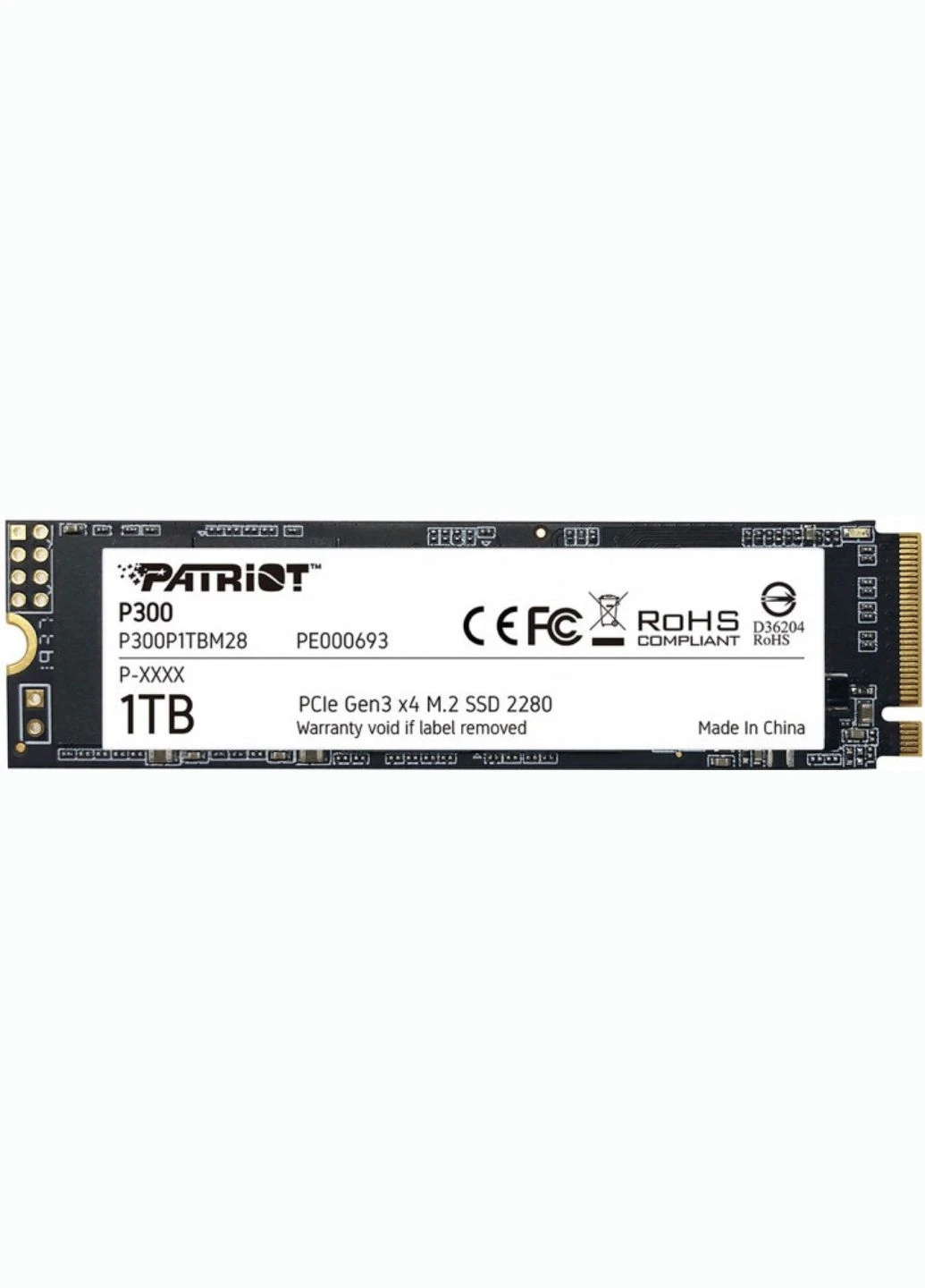 Накопичувач SSD 1TB P300 M.2 2280 PCIe 3.0 x4 NVMe TLC (P300P1TBM28) 3D NAND, швидкість читання 2100 МБ/сек Patriot (354736584)