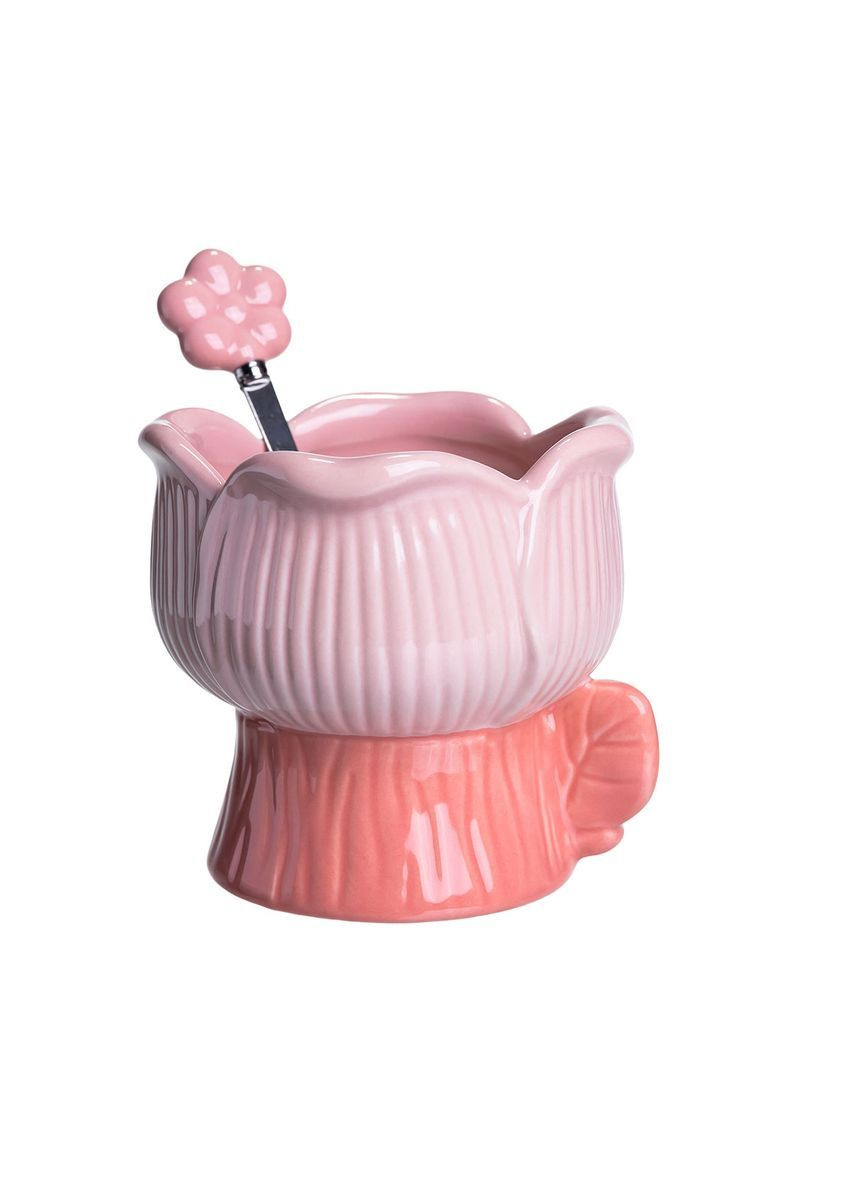 Чаша фарфоровая для мороженого в форме тюльпана с ложкой 300 мл, розовый Yiwu FM-42P No Brand (368641506)