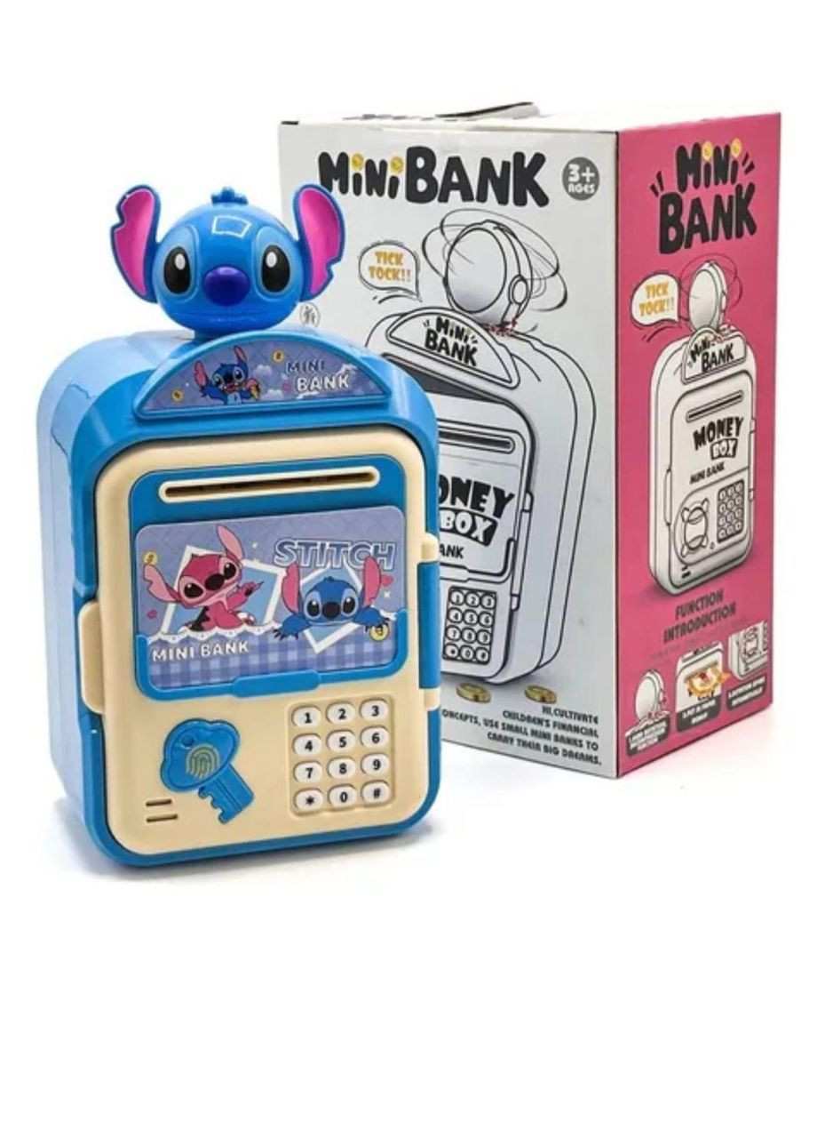 Дитячий скарбничка сейф з кодовим замком Stitch 26 см скарбничка для грошей з купюроприймачем Блакитний No Brand (373029486)