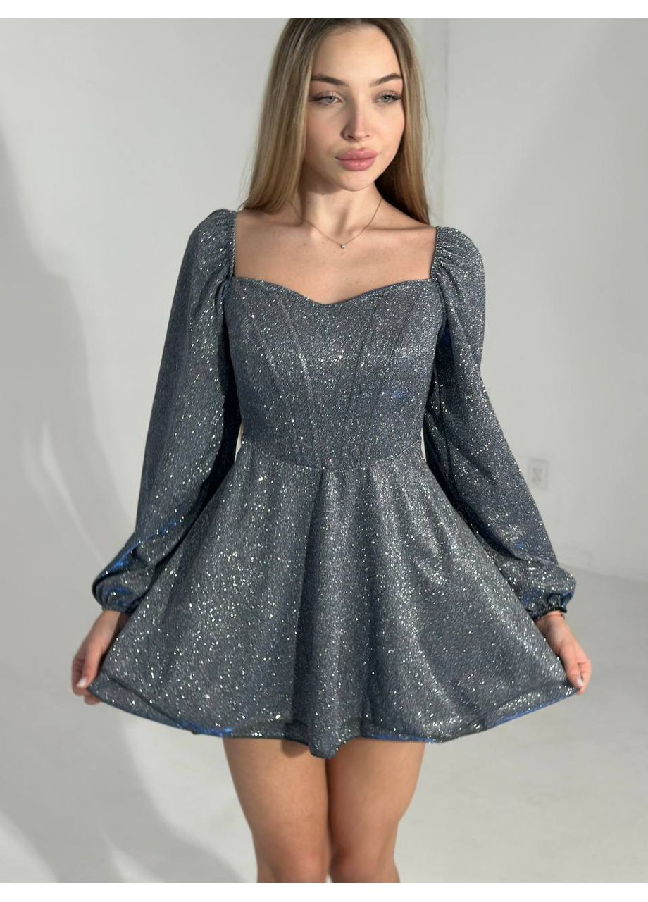 Графітова коктейльна корсетна сукня з люрексу з подвійною спідницею — вечірня елегантність 🖤 (замір в описі) DK/DL Мода без кордонів однотонна