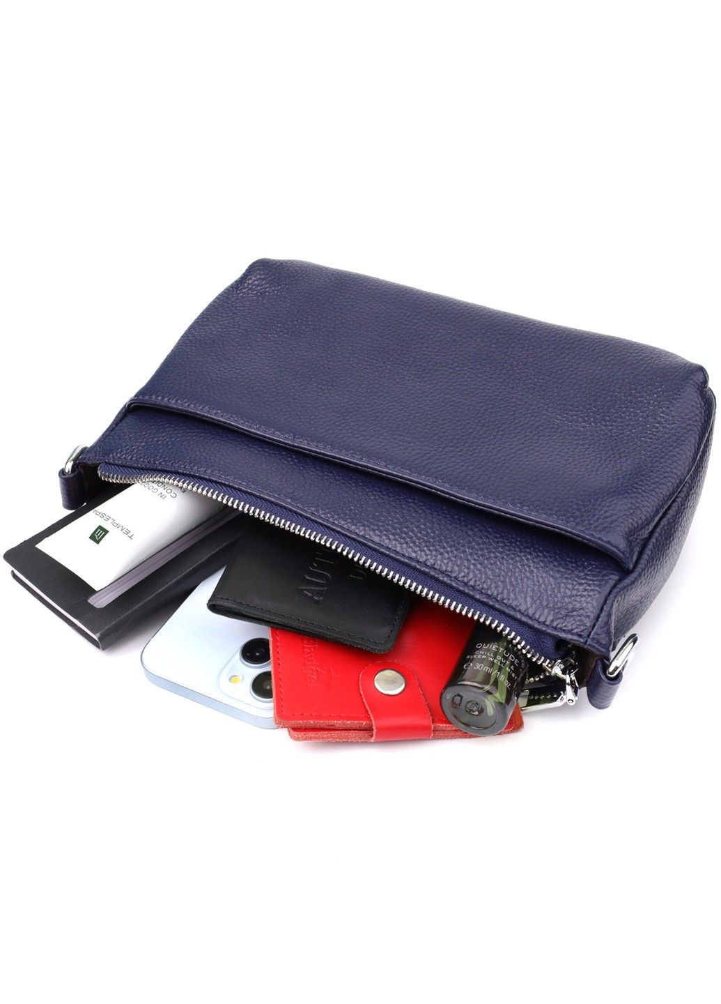 Елегантна сумка жіноча з натуральної шкіри з двома ремінцями 22928 Синій Vintage (357495021)