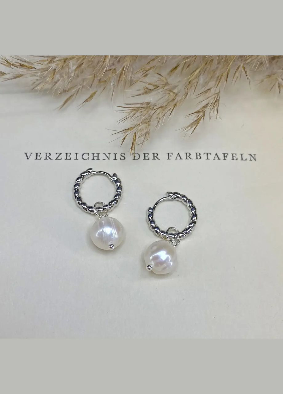 Серьги речной Жемчуг круглый гипоаллергенная швенза цвета серебро d-10мм L-30мм+- No Brand Підвіски (302319008)