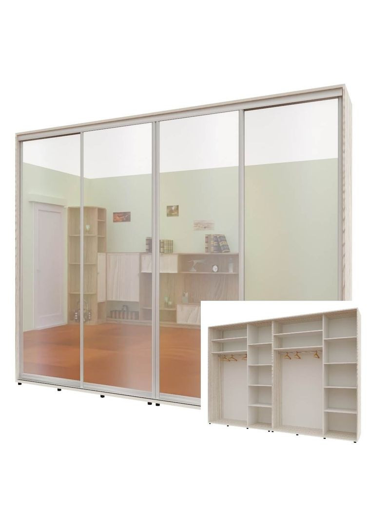 Шкаф-купе четырехдверный Комфорт Мебель 280*45*220 см Дуб Беленый 4 двери Зеркало Стандарт Комфорт Меблі (360472445)