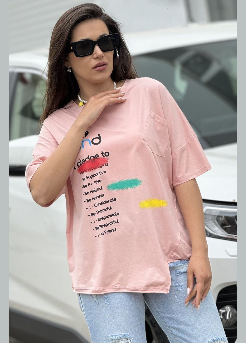 Пудрова літня футболка жіноча напівбатальна пудрового кольору Let's Shop