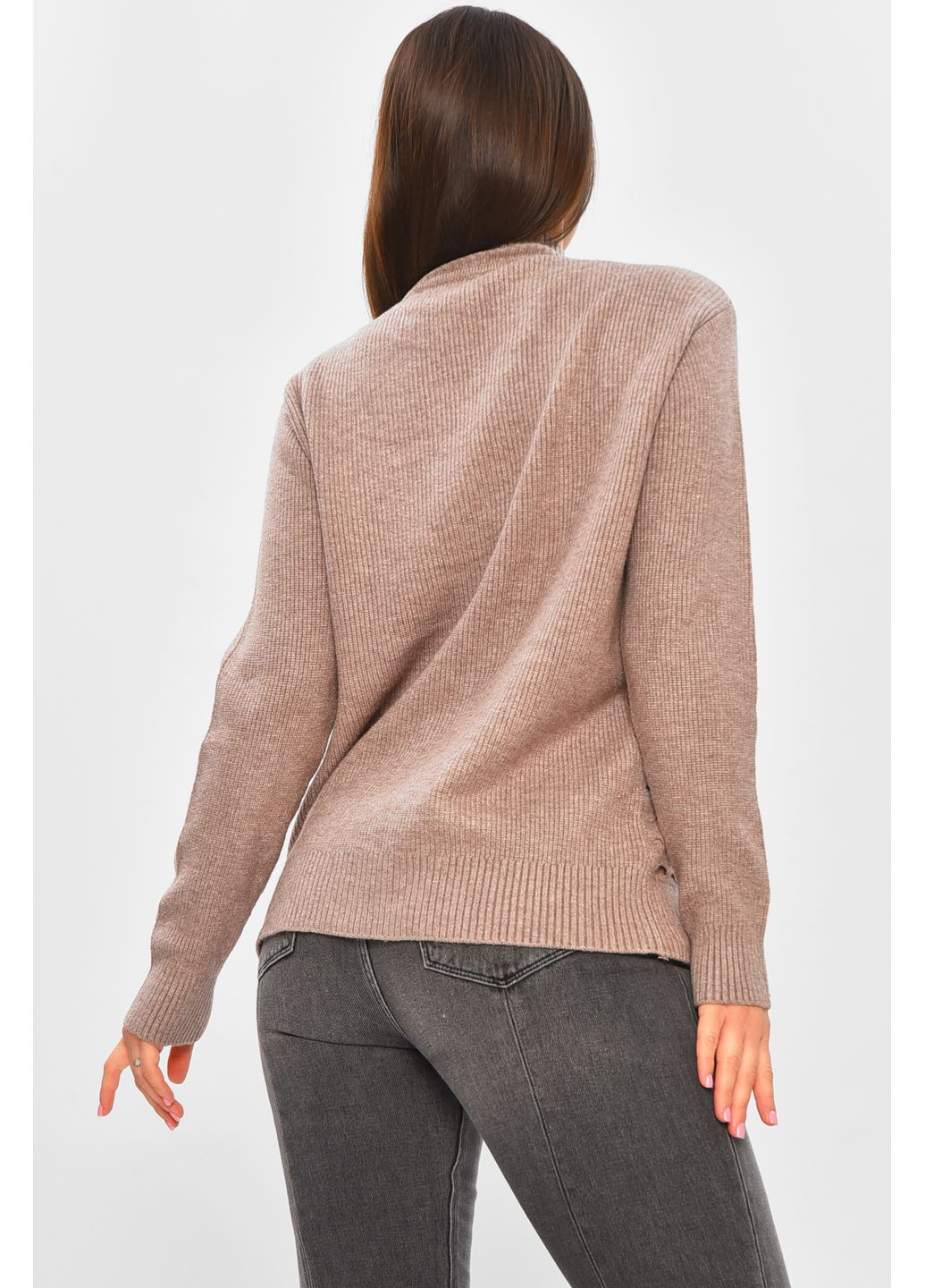 Темно-бежевый демисезонный свитер женский однотонный тёмно-бежевого цвета пуловер Let's Shop