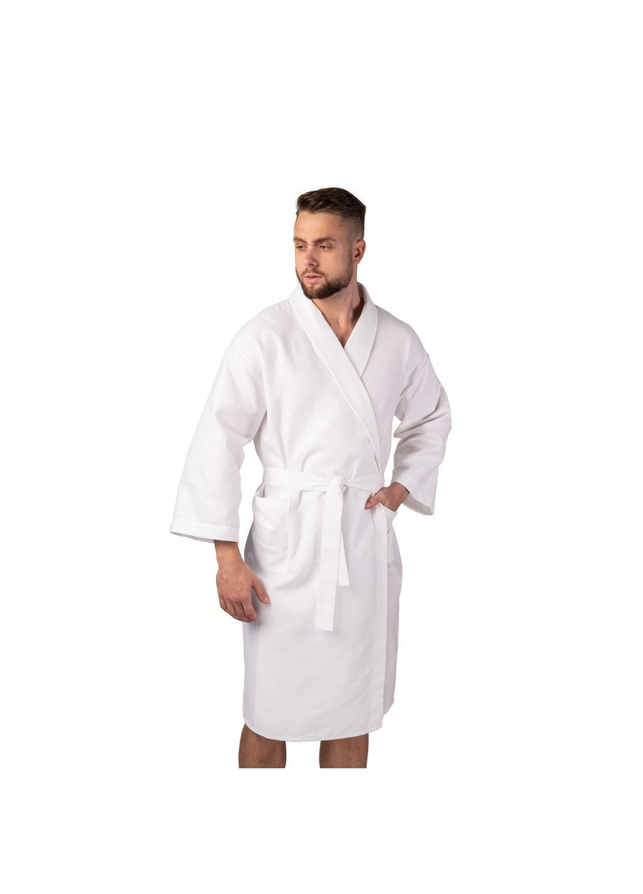 Вафельний халат Кімоно розмір (50-52) L 100% бавовна білий (LS-0401) Luxyart (302673687)