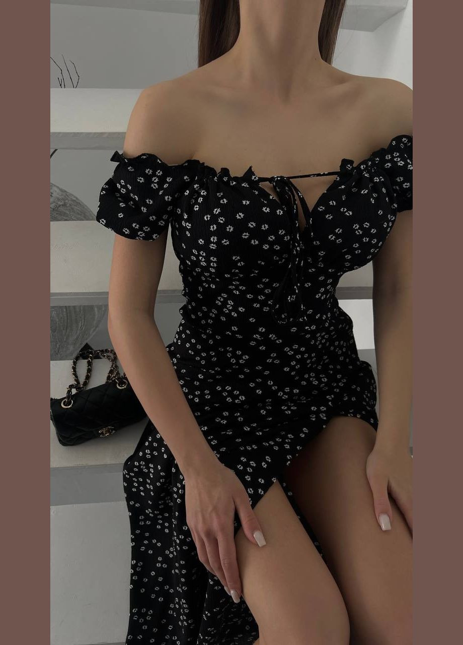 Черное повседневный женское платье с цветочным принтом Україна с цветочным принтом