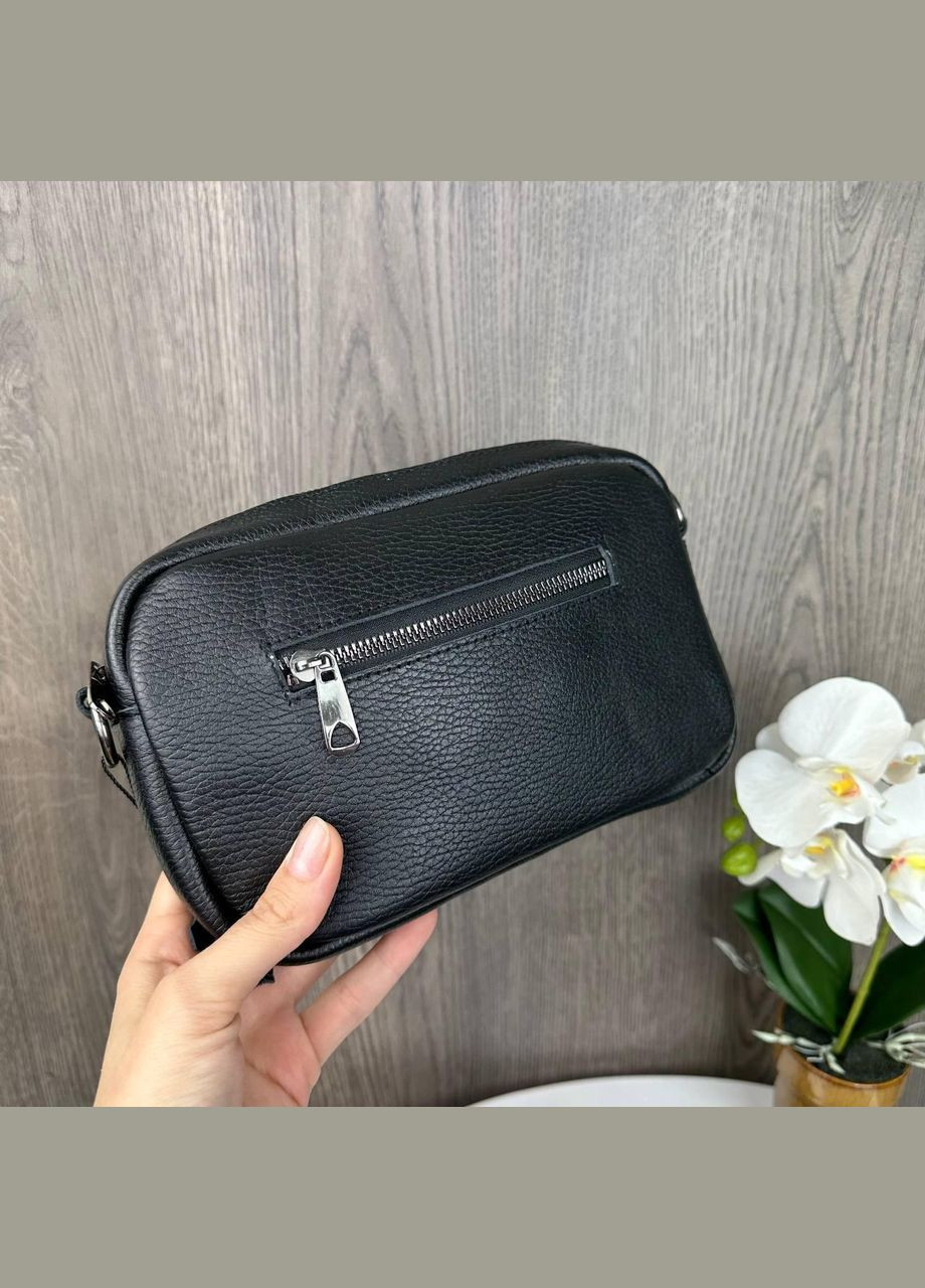 Кожаная мини сумочка на плечо с молнией, натуральная кожа черная (sku_1595Ч) No Brand (330576765)