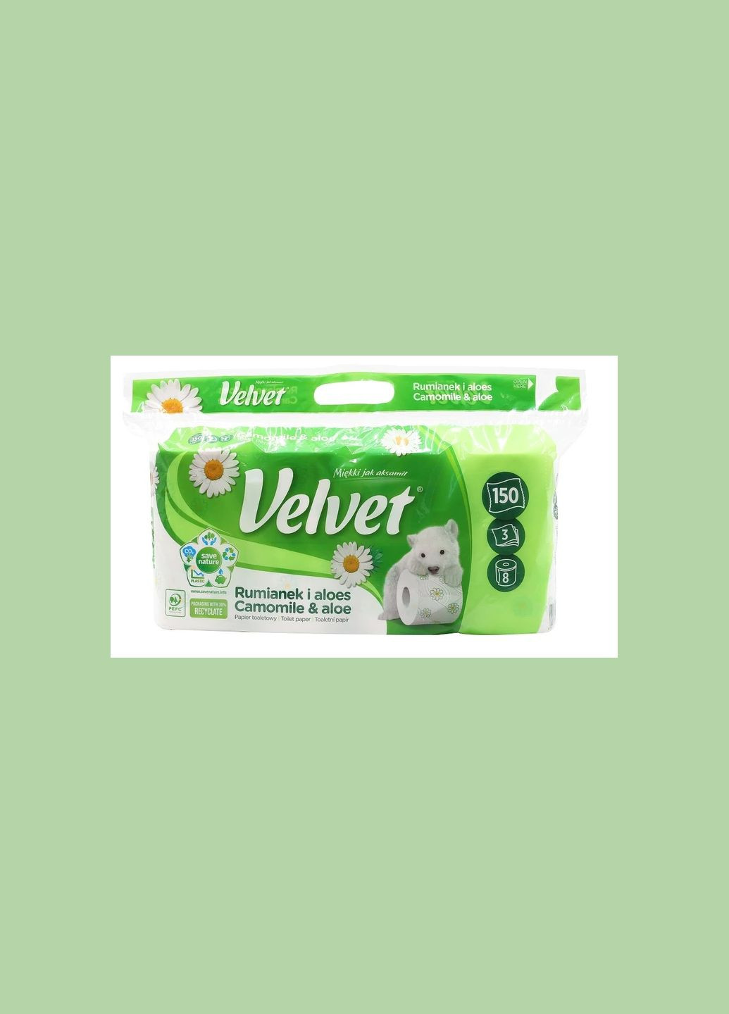 Туалетная бумага Eco Roll Camomile & Aloe 3-х слойная 8 шт Velvet (338437760)
