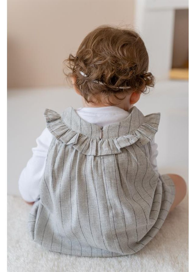 Сірий комплект для дівчинки-немовля: плаття та блузка з рюшами на комірці, колір бежевий, вік 12-18 місяців, зріст 86 см MININIO