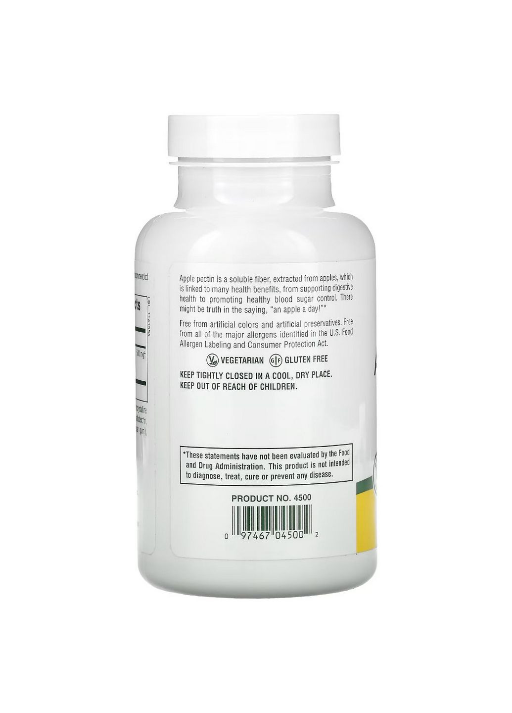 Натуральна добавка Apple Pectin 500 mg, 180 таблеток Natures Plus (293338211)