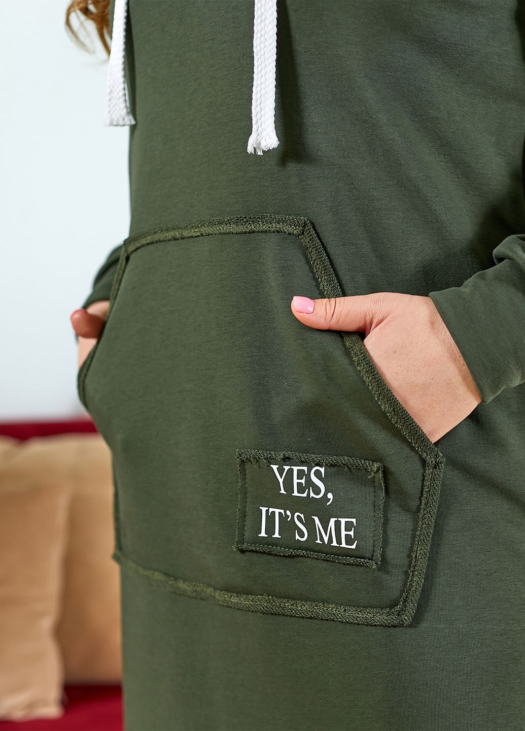 Оливковое (хаки) спортивное, повседневный платье-худи макси платье-худи No Brand однотонное