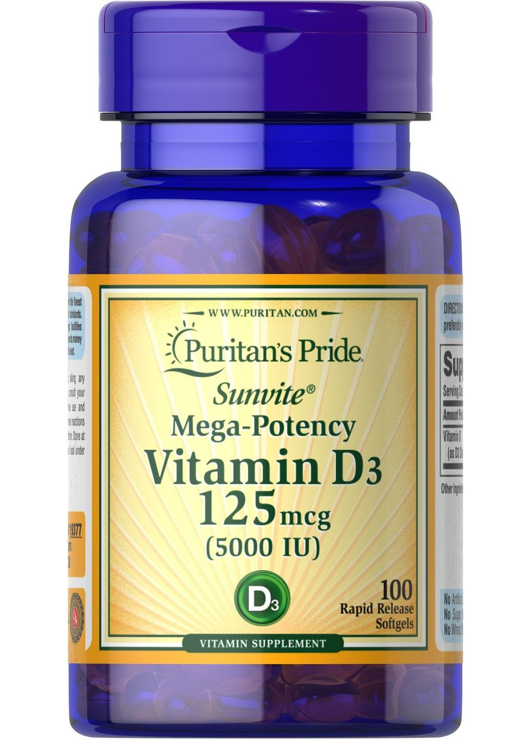 Вітамін Д3 Vitamin D3 5000 IU 100 капсул Puritans Pride (351863859)