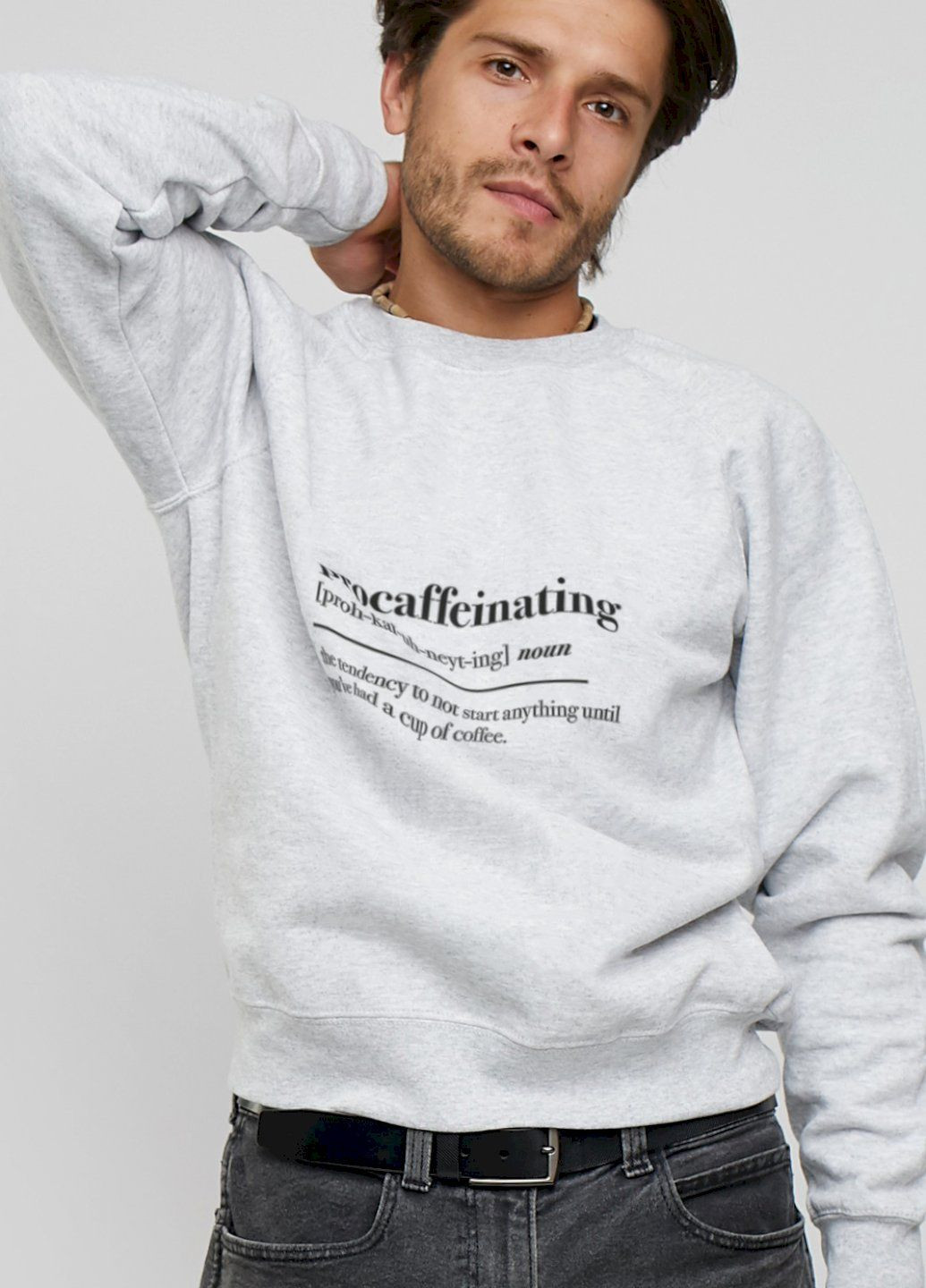 Серый свитшот мужской серый "procaffeinating" YAPPI рисунок (303772791)