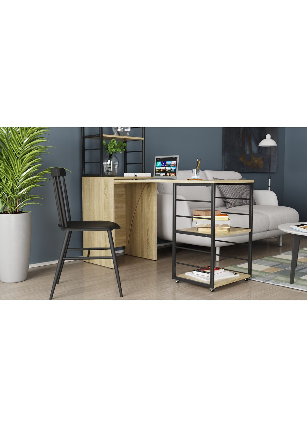 Стіл-тумба трансформер Смарт 3/2 з етажеркою 1430x1450x600 Чорний метал ДСП 16 мм (FRD-105119) Ferrum-decor (361944310)