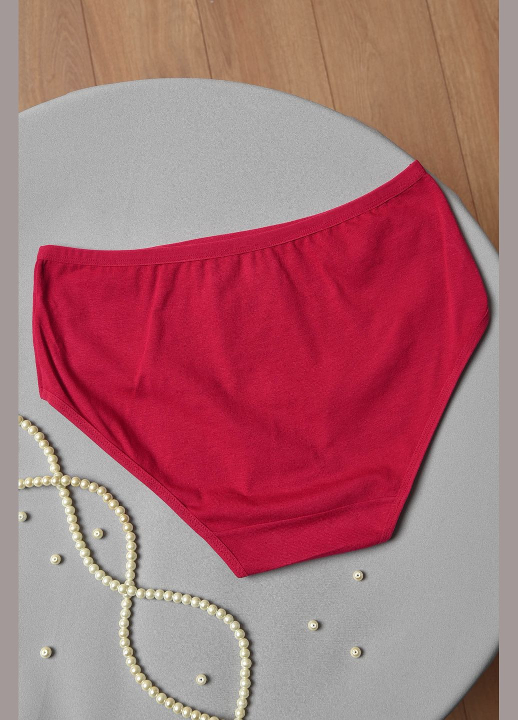 Трусы женские полубатальные с гипюровой вставкой бордового цвета Let's Shop (278050305)